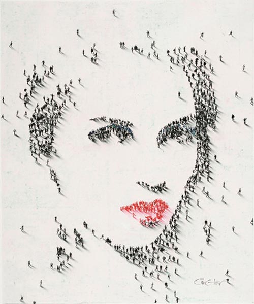 艺术家以人群为墨 画名人肖像画
