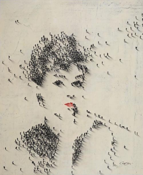 艺术家以人群为墨 画名人肖像画