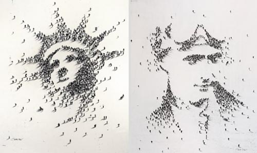 艺术家以人群为墨 画名人肖像画